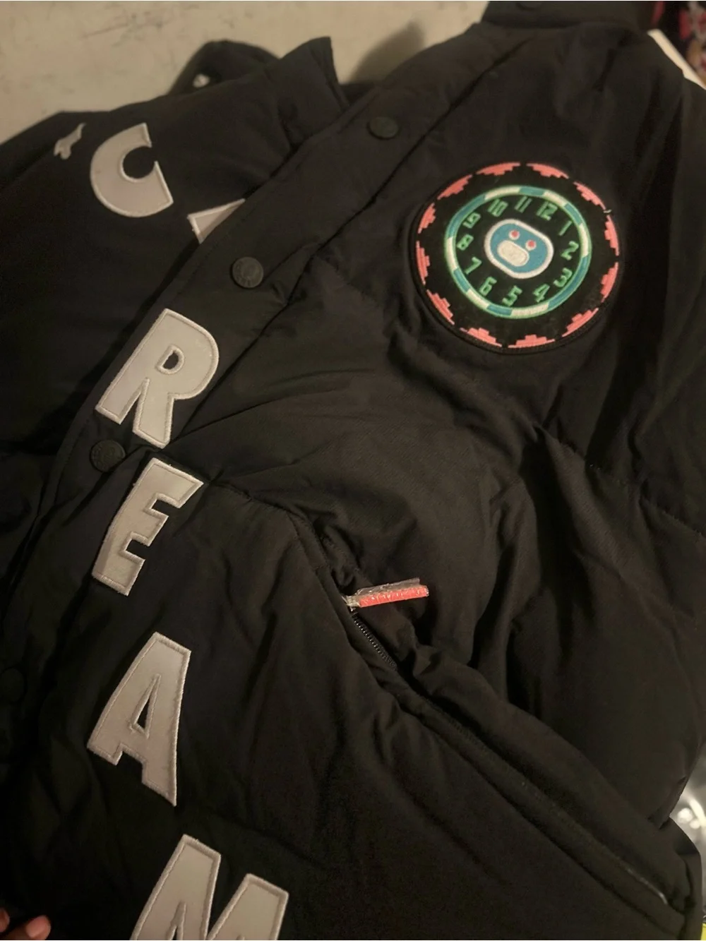 Icecream Black Puffer Jacket with Neon Yellow Shoulder Accent